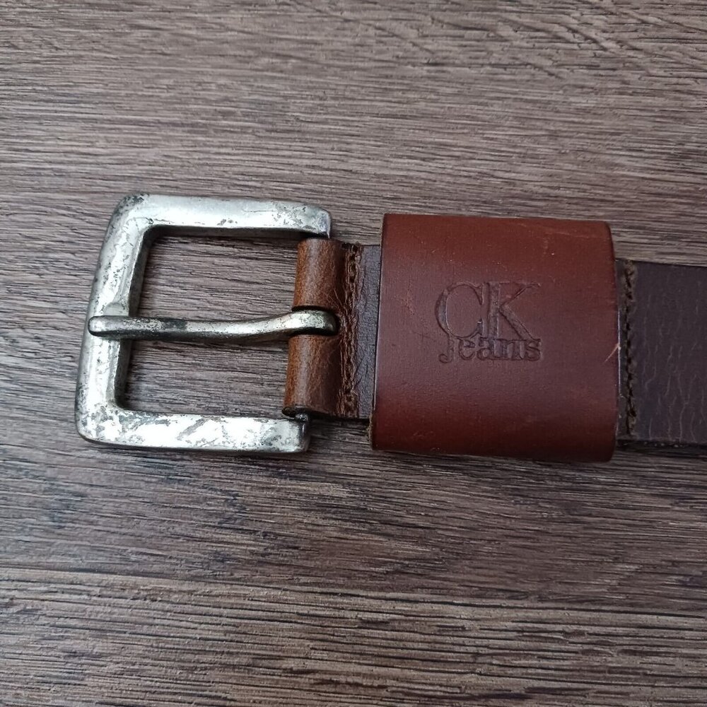 CK Calvin Klein Jeans Brown Leather Belt Distressed Soft Flexible XXL Vintage‎